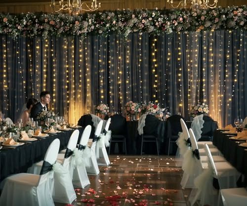 Black Backdrop Curtains with Lights String for Parties Wedding Bridal Shower 10×10ft Sheer Tulle Backdrop Curtain Panels for Baby Shower Birthday Party Photo Shoot Background Wall Decorations - color: Black, size: 10 ft X 10 ft(2 Panels 5ft X 10ft)