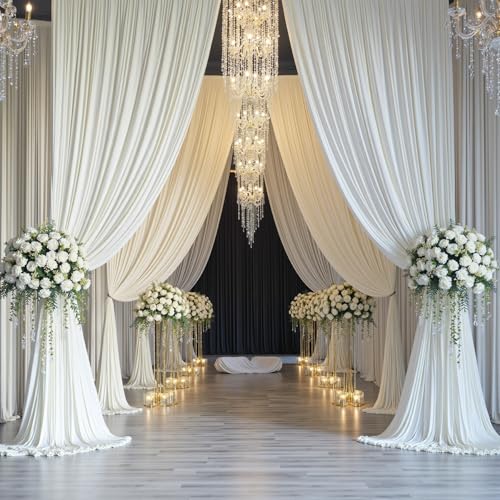 10x12ft Ivory Backdrop Curtain for Wedding Parties, Wrinkle Free 2 Panels Silky Polyester Photo Backdrop Drapes Back Drop Cloth Drapery for Birthday Photography Background Decor - color: Ivory, size: 5ft(W)x12ft(H)_2 Panels