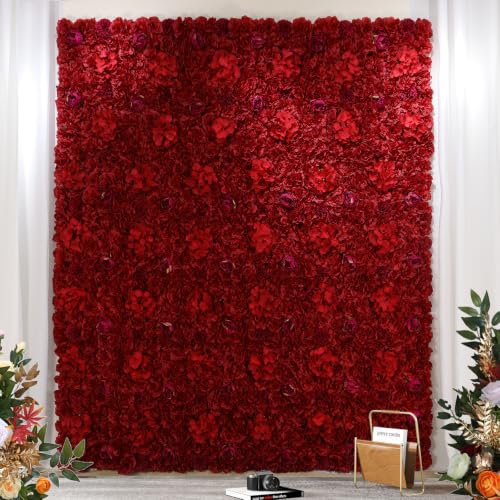 Flower Wall Backdrop 6 pcs 16.5x16.5 Inch Artificial Floral Wall Panel Silk Rose Wall Decor Ideal for Wedding Celebrations, Festive Party Backdrops, and Home Decor-Maroon - color: Maroon, size: 16.5inch
