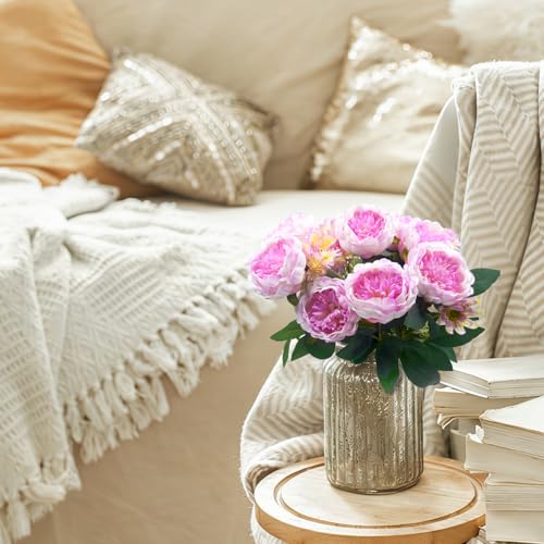 Peonies Artificial Flowers, Fake Peony Bouquet, Realistic Faux Peony Silk Flowers for Wedding, Home Décor, and Table Centerpieces – Ideal for Arrangements and Special Occasions 2 Bouquets (Light Pink) - color: Light Pink
