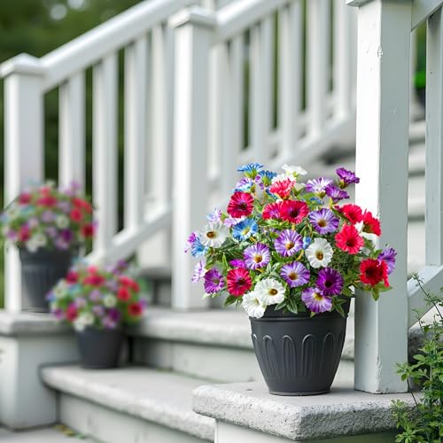 Colorful Artificial Morning Glory Flowers for Outdoor Planters, Premium UV Resistant Silk Faux Flowers for Porch, Hanging Basket & Window Box, Vibrant Garden Decor, No Pot, 13.3 Inch, 4 Bundles - color: Mixed Full Color 4pcs