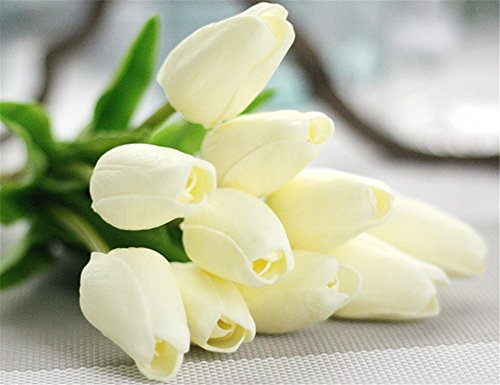 30 pcs Real-Touch Artificial Tulip Flowers Home Wedding Party Decor (Off White) - color: Off White