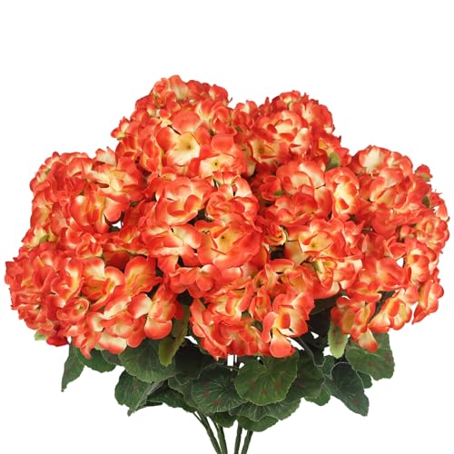 CISDUEO 4 Pcs Artificial Geranium Flowers for Outdoors Silk Flowers Outside Orange Flowers Bush Faux Geraniums for Planters Outdoor Decor Indoor Garden Patio Grave Cemetary Table Centerpiece - color: Orange