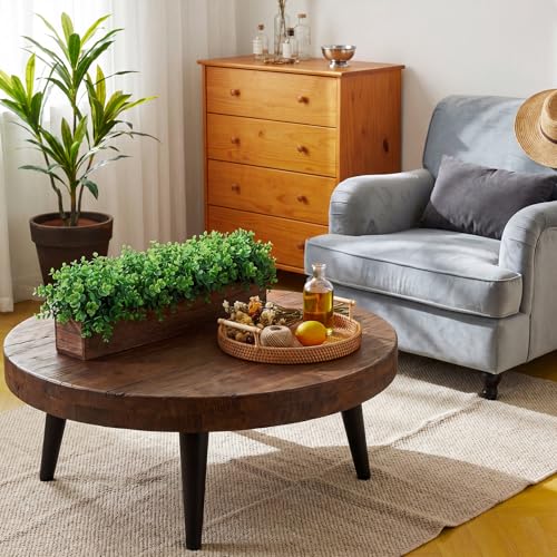 Lyrow 2 Pack Artificial Eucalyptus Plant in Rustic Rectangular Wooden Planter Box Greenery Faux Potted Herb Plant for Indoor Wedding Table Centerpiece(Emerald,24 x 3.7 x 3.7 Inches,Stylish Style) - color: Brown, size: 24 Inch, style: Emerald Green Round L