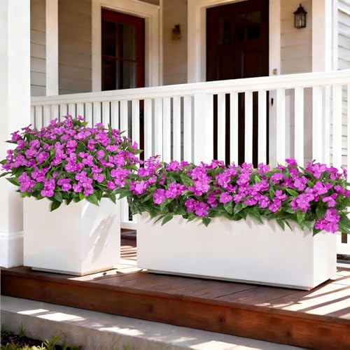 Artificial Flowers for Outdoors Decorations, 6 Bundles Realistic Impatiens Silk Faux Flowers UV Resistant Fake Plants for Outside Pot Patio Garden Porch Planters Window Box Balcony Indoor Home Decor - color: Purple