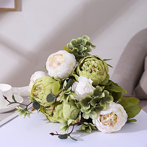 Duovlo Fake Flowers Vintage Artificial Peony Silk Flowers Wedding Home Decoration,Pack of 1 (New Green) - color: New Green