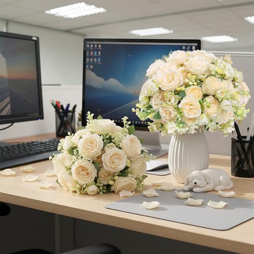 Peonies Artificial Flowers 12 Bundles Pink Flowers Bouquet, Lifelike Silk Fake Peonies with Stems for Home Table Centerpieces, Wedding, Party & DIY Bridal Floral Arrangements (Champagne) - color: Champagne
