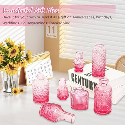 Set of 40 Glass Bud Vases, Small Pink Glass Vases in Bulk, Mini Vintage Embossed Flower Vase for Wedding, Centerpieces, Birthday Party, Baby Shower, Home Table Decorations (Pink) - color: Pink