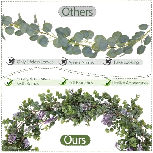RECUTMS 2Pack Faux Eucalyptus Garland 5FT Artificial Eucalyptus Leaves Plant Vines with Purple Grape Berries Stems Hanging Greenery Ivy for Wedding Party Outdoor Indoor Home Table Mantle Wall Decor - color: Grape Vine Purple