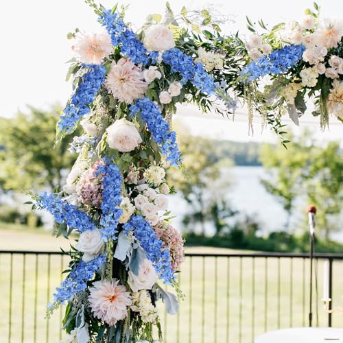IPOPU 43.3" Royal Blue Delphinium Artificial Flowers 5PCS Faux Delphinium Flowers Larkspur Long Stem Artificial Flowers for Wedding Table Centerpieces Home Garden Decor(Royal Blue) - color: Dark Blue