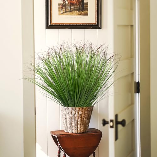 12Pcs Artificial Grass Plants, Faux Shrubs Wheat Grass, Artificial Tall Grass Fake Plants for Outdoor Decor,Artificial Greenery Stems Weed for Room Indoor Home Decor（Green Red Tail） - color: Green Red Tail, size: 12Pcs
