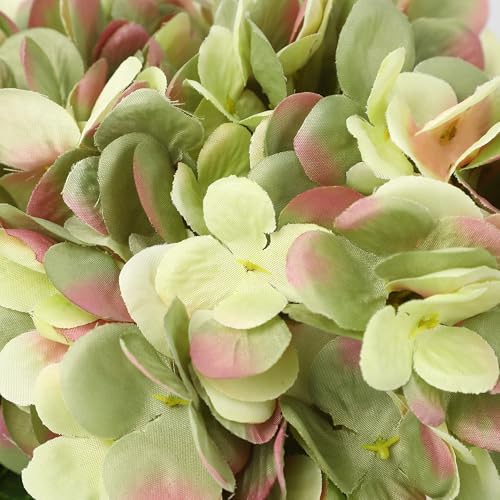 Artificial Hydrangea Flowers with Glass Vase & Fake Water - Faux Hydrangea for Home Table, Wedding Party, Office Decor | Realistic Fake Hydrangeas, Silk Flowers for Vase Arrangement (Hydrangea, green) - color: Hydrangea, Green