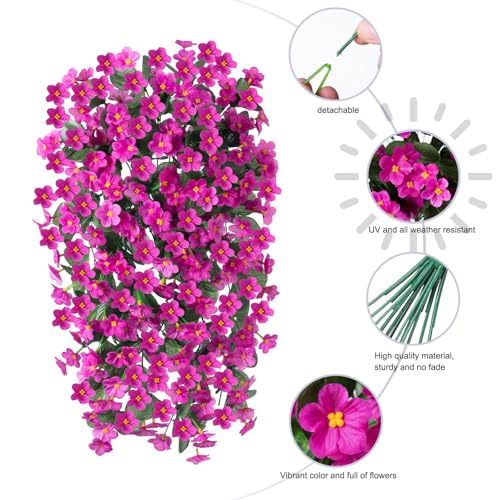 HyeFlora Artificial Fake Hanging Flowers Plants for Outdoor Outside Spring Decor, 2 PCS Faux Silk Fuchsia Daisy UV Resistant Look Real Orchid Long Vines for Home Porch Patio Window Planter Decoration - color: Fuchsia