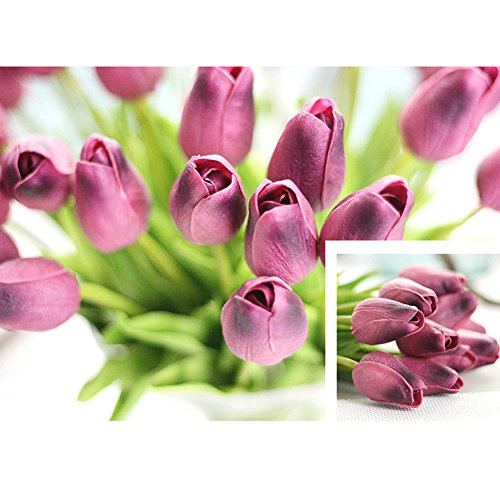 30 pcs Real-Touch Artificial Tulip Flowers Home Wedding Party Decor (Dark Purple) - color: Dark Purple