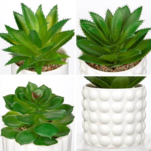 Briful Succulents Plants Artificial in White Ceramic Pots (Set of 3), Small Fake Plants for Home Office Desk Decor – Modern Mini Potted Succulents for Bathroom, Bedroom, Living Room Table, Shelf - color: White