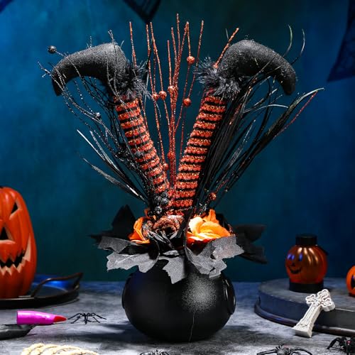 Amyhill Halloween Decoration Table Artificial Flower Glitter Halloween Witch Boot Tabletop Decor Centerpieces Cauldrons Fake Flowers Halloween House Haunted Decor for Home Party Decor 13 x15.7 Inches