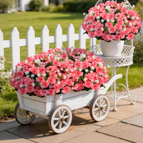 Olatay 12 Bundles Mixed Color Artificial Flowers for Outdoor, Artificial Geraniums Flowers for Outdoor, UV-Resistant Fake Geraniums for Porch, Balcony, Garden, Indoor Decoration (Pink) - color: Pink