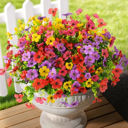 INQCMY Artificial Flowers for Outdoors Faux Plants Fake Flowers Spring Summer Decoration,12 Bundles Faux Silk Colorful Daisy Realistic UV Resistant for Outside Home Planter Window Porch Patio Yard - color: Purple,red,rose Red,yellow, size: 12 PCS