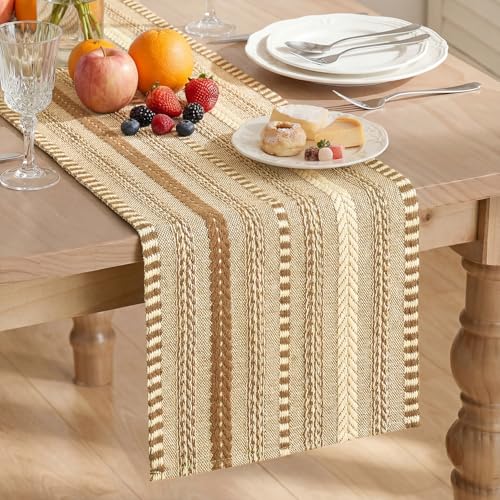 Artoid Mode Light Coffee Farmhouse Woven Table Runner, Seasonal Holiday Rustic Kitchen Dining Table Decoration for Home Party Decor 12x72 Inch - color: Light Coffee, size: 12" x 72", Table Runner