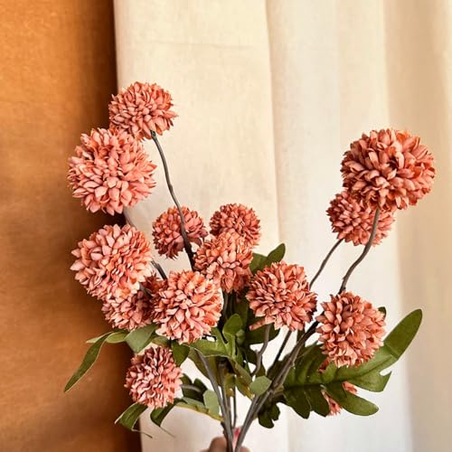 6pcs Pompon Mum Artificial Flower,Faux Silk Mini Chrysanth with Stems,for DIY Bouquet Centerpieces Office Wedding Decoration (Burnt Orange) - color: Burnt Orange