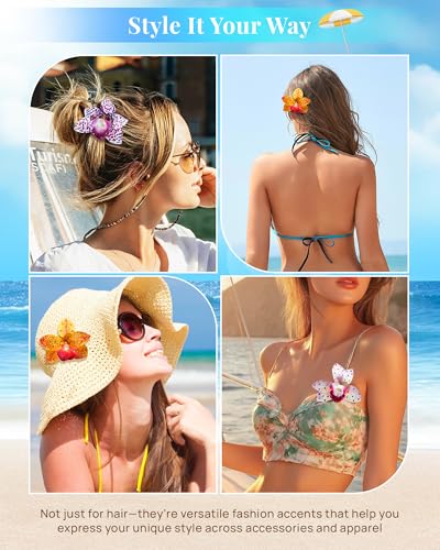 Mesovor 3 Pack Hawaiian Flower Hair Clips, Artificial Tropical Flower Orchid Hair Pin | Rhinestone Hairpins Hair Accessories for Wedding Bridal Beach Party (Orange Orchid) - color: Orange Orchid