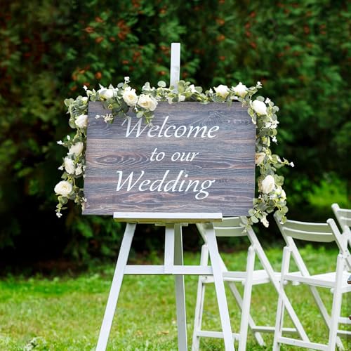 Der Rose 4 Pcs 26FT Artificial Flower Garland, Floral Eucalyptus Spring Garland with Champagne Rose, Faux Flower Vine for Wedding Arch Backdrop & Table Decor - color: Champagne 4 Pcs