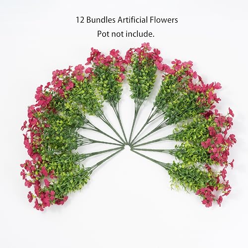 Artificial Flowers for Outdoor Indoor Garden Home Decoration, Faux Flower Daisy with Eucalyptus Leaves Fake Plants Greenery Boxwood Porch Patio, 12 Bundles - color: Rose