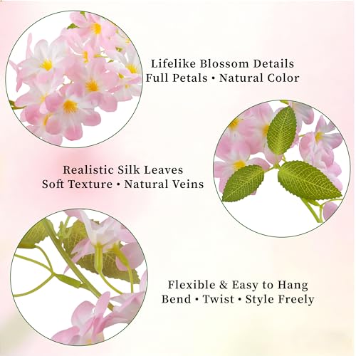 Pink Cherry Blossom Garland, 2‑Pack – 6FT Artificial Silk Flower Vines for Wedding, Party, Arch, Wall & Living Room Décor, Indoor/Outdoor - size: 6FT-Pink