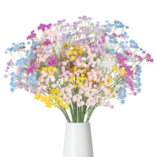 12PCS Babys Breath Artificial Flowers Bulk, 24inch Real Touch Fake Babies Breath Long Stem Gypsophila Bouquet for Floral Arrangements Wedding Dining Table Party Garden Decor (Mixed Colors) - color: Mixed Colors