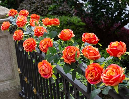 Bendable Artificial Flower Garland Faux Rose Vine Hanging Floral Garland for Wall Decor Trellis Fence Home Room Garden Wedding Decoration(Orange, 1pcs) - color: Orange, size: 1pcs