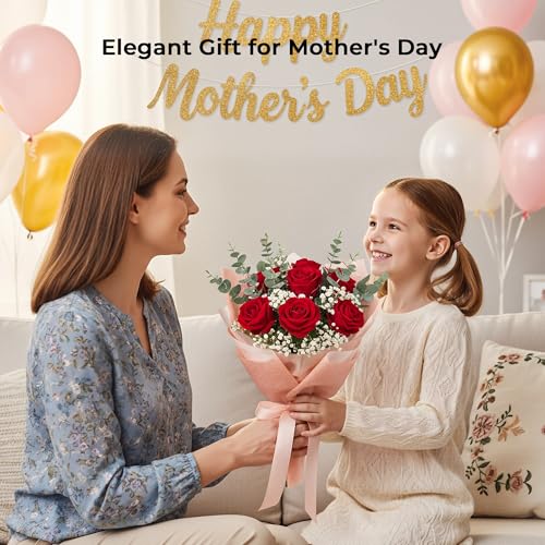 Auihiay 14PCS Red Roses Artificial Flowers, Fake Red Roses Bouquet with Long Stems for Father's Day, Romantic Valentine's Day, Anniversary, Wedding & Home Decoration - color: Red