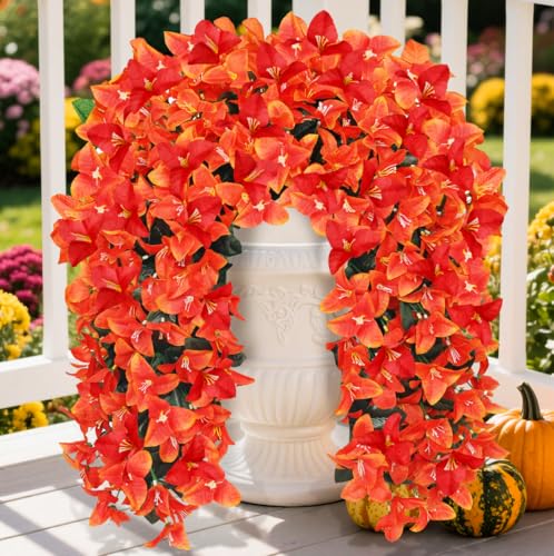 Faux Bougainvillea Artificial Fall Flowers for Outdoors, 2 Pcs Fake Fall Flowers Artificial for Decoration, Artificial Hanging Flowers UV Resistant Silk Flowers for Outside Planter Porch Patio