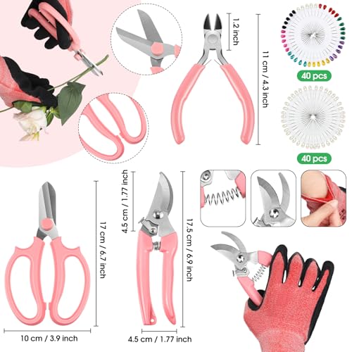 207 Pcs Flower Arrangement Supplies Florist Garden Tool Gift Kit for Women Include Pink Tool Bag Thorn Remover Rose Stripper Outdoor Hand Tools Stem Pruning Shear Gloves Stem Wire Etc Wedding DIY Kit - color: Pink