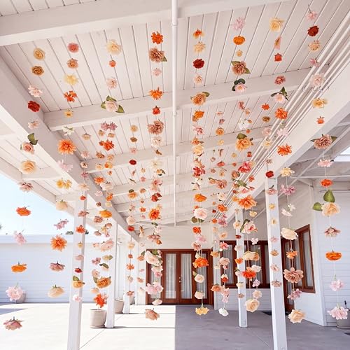 Suncalla 6 Pcs 35.46 ft Flower Garlands Backdrop Garden Party Decoration Artificial Wildflower Vines Fake Flower Vines Faux Silk for Wedding Bridal Wall Arch(Classic,Champagne) - color: Champagne