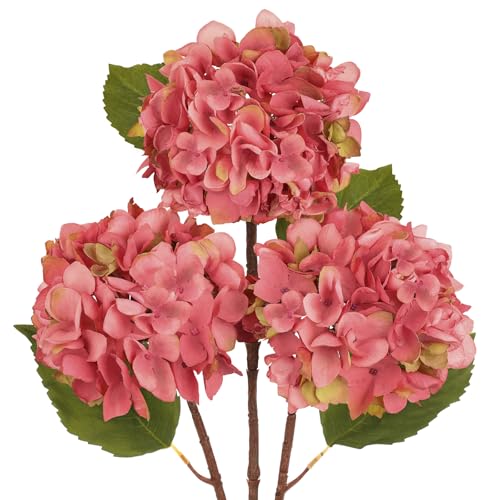 Hollyone 3Pcs Pink Hydrangea Artificial Flowers Faux Dried Touch Hydrangeas Silk Flowers with Stems Fake Florals Flower for Home Wedding Table Centerpiece Vase Arrangements Decorations - color: Pink - Dried Hydrangea