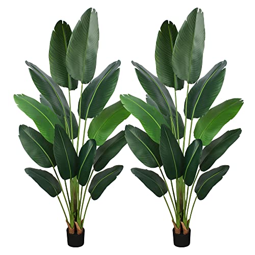 YEPDIN Artificial Bird of Paradise Plant 6 Ft Tall Fake Banana Leaf Plant for Indoors and Outdoors,Faux Palm Tree with Plastic Pot for Office and Home Decor,L1802PCS - style: 6 FT 2PCS