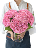 JINWOE Real Touch Artificial Hydrangea Flowers, 3pcs 21" Pink Latex Spring Silk Faux Hydrangea Flowers,Lifelike Artificial Hydrangeas with Stems for Porch Bouquets Wedding Home Baby Showers - color: Pink
