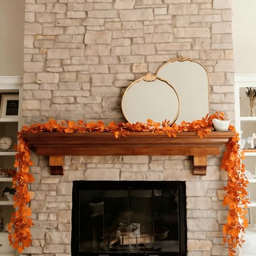 CQURE 12 Pack 84Ft Eucalyptus Garland,Artificial Eucalyptus Willow Leaves Table Greenery Garland Wreath Vines for Wedding Party Table Fireplace Bedroom Wall Room Decor - size: 84Ft-12Pack-Willow-Orange