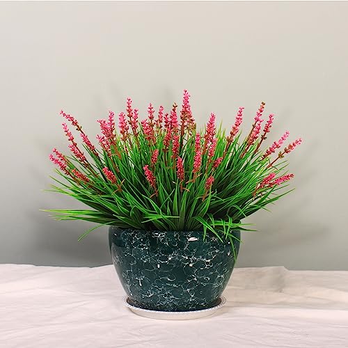 Artificial Plants Outdoor 12 Bundles Fake Monkey Grass Fade Resistant Plastic Faux Flowers Look Real for Porch Patio Home Garden Pot Decor (12 Bundles Pink Monkey Grasses) - color: 12 Bundles Pink Monkey Grasses