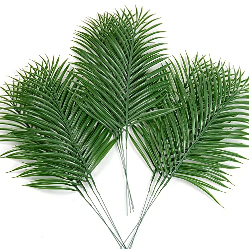 CLONG 12pcs Artificial Palm Leaves Tropical Plants Faux Fake Palm Fronds Plant (Green)