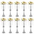 10 Pcs 21.3 inches Tall Crystal Metal Vase Wedding Road Lead Flower Holders Centerpiece Crystal Flower Chandelier Metal Flower Vase for Reception Tables Wedding Supplies - color: Silver, size: 10 x L