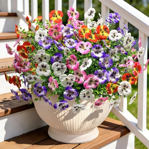 Ouddy Decor 20 Bundles Artificial Pansy Flowers for Outdoors, Fake Silk Flowers Faux Plants UV Resistant for Vase Table Planter Porch Yard Garden Indoor Outdoor Home Decor, Multicolor - color: Purple Pink Orange White