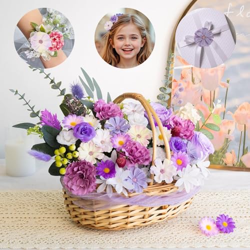ATTGREAT 310 Pcs Fake Flower Heads Mini Artificial Flower Bulk Silk Flowers for Decoration Small Faux Flower Heads Fabric Daisy Buds Floral for Crafts DIY Wedding Party Baby Shower Home Decor, Purple - color: Purple