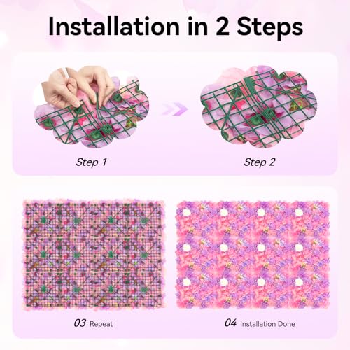 Flower Wall Backdrop 12 Pcs -15x15Inch Artificial Flower Wall Panels 3D Silk White Rose Floral Photography Background Floral Decoration Panels for Wedding, Event Party (Pink+Purple+White, 15 × 15") - color: Pink+Purple+White