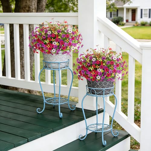 Artificial Fake Flowers for Outdoors Porch Planters Boxes Decoration,10 Bundles UV Resistant Silk Outdoor Daisy Plants Greenery Yard Patio Garden Decor Spring Summer - color: Purple, Rose Red, Red, White