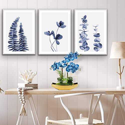 Briful Orchids Artificial Flowers 15" Blue Phalaenopsis Faux Orchid with Gold Pots Fake Orchid Fake Plant for Home Office Bedroom Christmas Table Wedding Party Decor - color: Blue#3