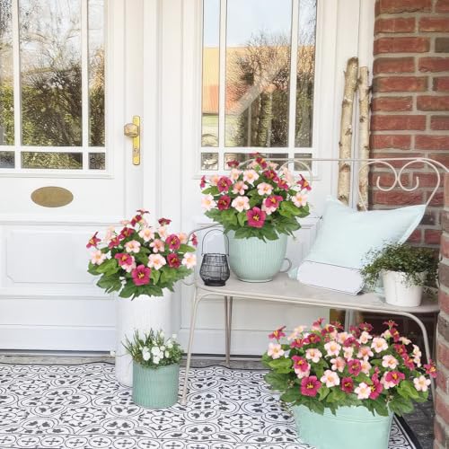 2 Pcs Artificial Flowers for Outdoors Fake Plants Outside Spring Summer Decoration Realistic Silk Morning Glory UV Resistant Faux Flowers for Planter Patio Yard Garden Porch Fuchsia Light Pink - color: Fuchsia, Light Pink