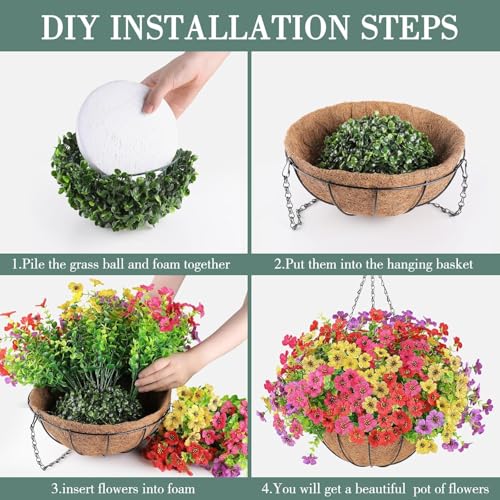 AGIRL 2 Set Artificial Hanging Flowers with Baskets for Outdoors,UV Resistant Fake Hanging Plants for Outdoor Porch Patio Garden, Realistic Silk Flowers for Spring Summer Home Decor - color: Multi Color, size: 2PCS