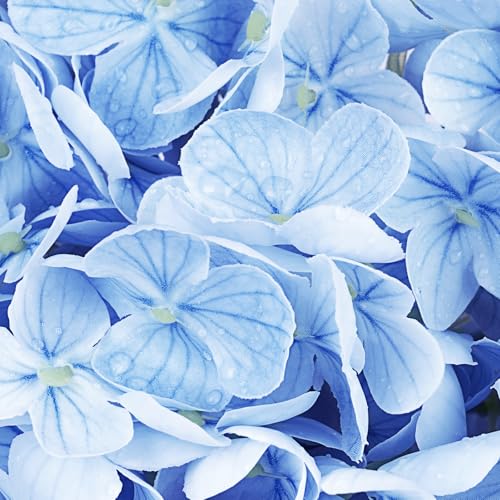 3Pcs Real Touch Artificial Hydrangeas 21" Latex Faux Hydrangea Flowers Stems for Vases, Wedding Centerpieces, Home Decor — Removable Heads,Blue - color: Blue