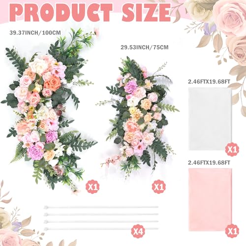 Canlierr Wedding Arch Flowers Kit Pack of 4 Include 2 Pcs Artificial Flower Arrangement and 2 Pcs Chiffon Draping Fabric for Wedding Decor Backdrop Ceremony Bridal Shower Banquet Party(Pink) - color: Pink